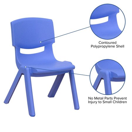 Flash Furniture Blue Plastic Stackable School Chair with 10.5'' Seat Height, PK4 4-YU-YCX4-003-BLUE-GG